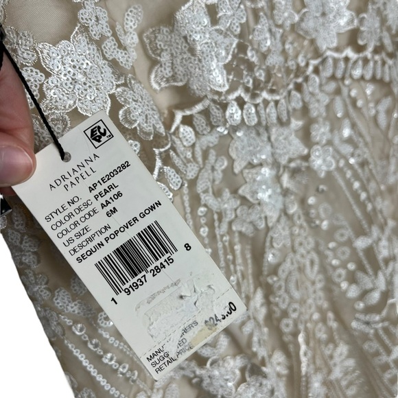 Adrianna Papell NWT Sequin Popover Mermaid Gown in Pearl Size 6 - Picture 6 of 16